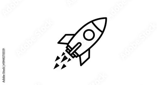 Simple Rocket Ship Launching Upwards with Speed Lines, Space Exploration Concept
