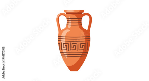 Ancient Greek Amphora Vase Illustration - Terracotta Pottery with Meander Pattern