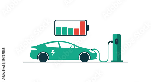 Electric car charging station, modern vehicle, battery power, clean energy concept