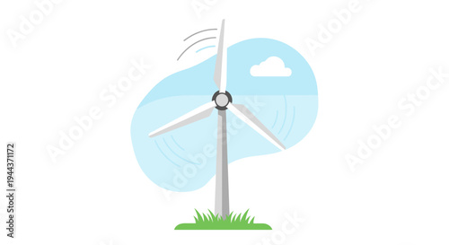 Wind turbine generating clean energy, sustainable power and renewable resource illustration