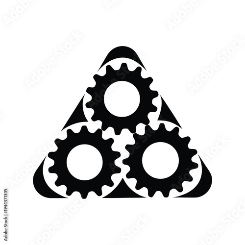 Minimalist Industrial Gears Icon in Monochrome Style with Innovative Mood isolated on White Background