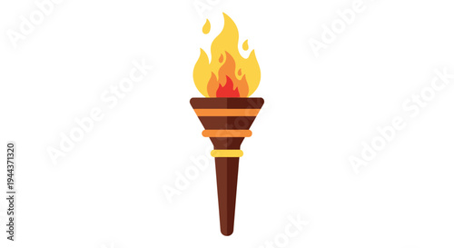 Burning Torch with Vibrant Flames on White Background