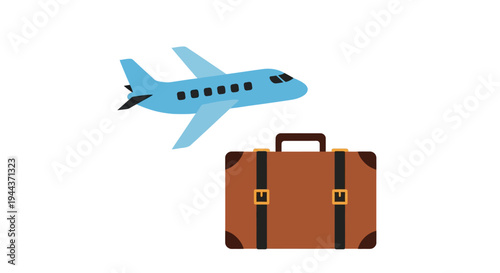 Airplane and Vintage Suitcase - Travel and Vacation Concept