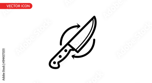 Sharp Kitchen Knife Rotating Icon with Circular Arrows - Vector Illustration