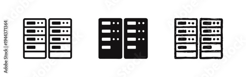 Server Rack and Data Center Icons Set.