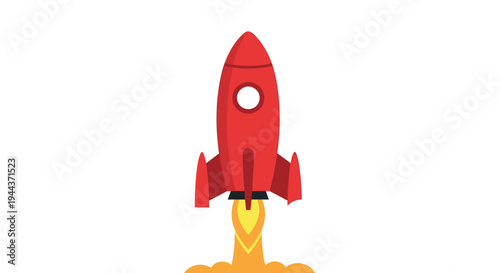 Red Rocket Launching with Fiery Exhaust Trail - Space Exploration Concept