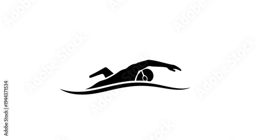 Silhouette of a swimmer performing freestyle stroke in water, dynamic motion, sports icon