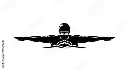 Silhouette of a swimmer performing the butterfly stroke in a pool, dynamic action shot.