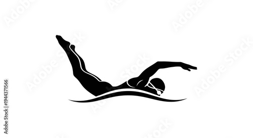 Silhouette of a swimmer performing the freestyle stroke in water, dynamic action shot.