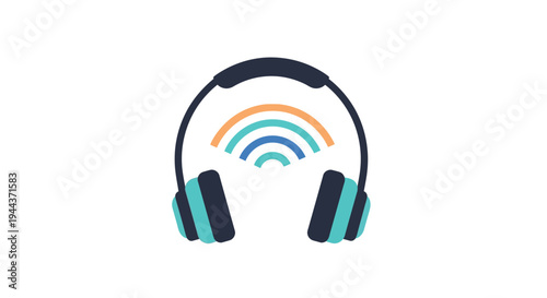 Headphones with colorful sound waves, audio concept