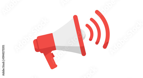 Megaphone Alert Icon: Red and White Speaker Announcing Information on White Background