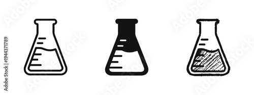 Conical Flask Laboratory Beaker Icons Set.