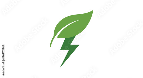 Green leaf with lightning bolt symbol for renewable energy and eco power concept