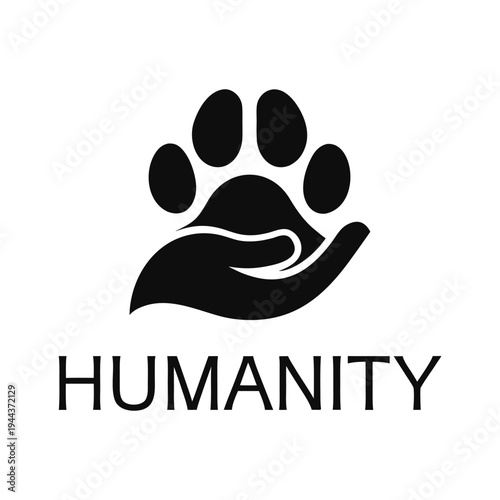 Minimalist Humanity Logo with Hand and Paw Print isolated on White Background
