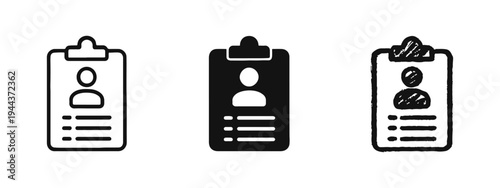User profile document icon set. Personal data, resume or account information symbol.