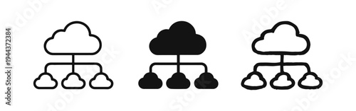 Cloud computing network icon set. Data storage and distributed server connection symbol.