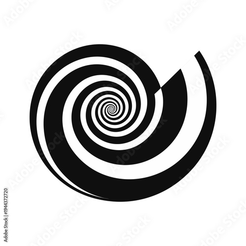 Geometric Minimalist Black and White Spiral Design Element isolated on White Background