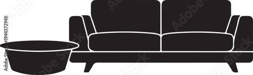 Vector illustration of black couch and coffee table
