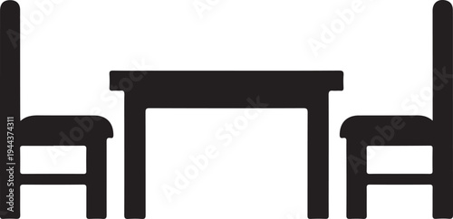 Set of 3 black chair and table icons vector