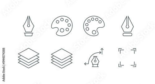 Creative writing and art supplies icons for editorial projects