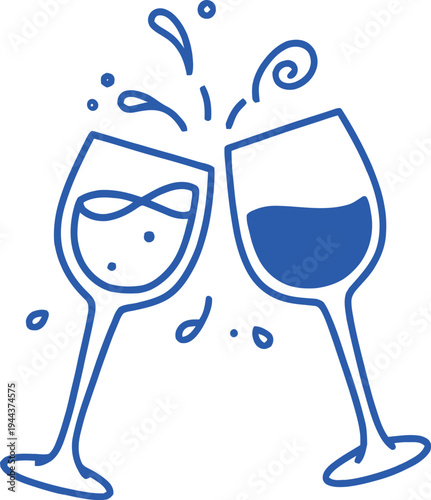 Two wine glasses clinking in celebration with animated splashes Vector