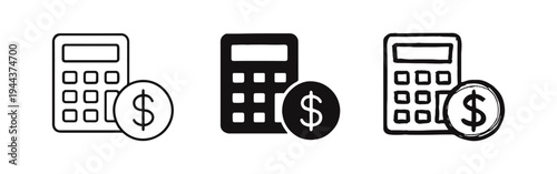 Financial Calculator with Dollar Coin Icon Set, Money Accounting Budget and Business Expense Vector