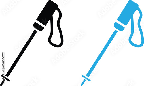 Trekking Pole Icon Set for Hiking, Skiing, and Outdoor Adventure Activities