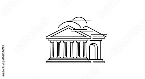 Minimalist Line Art Icon of a Classical Building with Columns and Arches