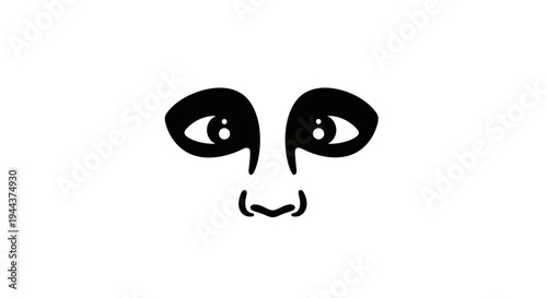 Minimalist Panda Face Illustration, Black and White, Simple Line Art, Cute Animal Eyes and Nose
