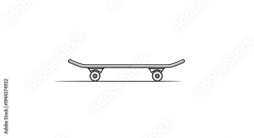 Minimalist Skateboard Outline Icon on White Background, Vector Graphic