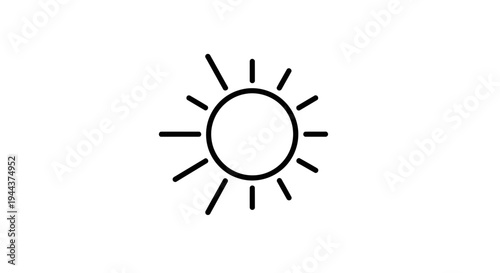 Minimalist Sun Icon, Simple Line Art, Bright Sunshine Symbol, Weather Icon, Summer Day