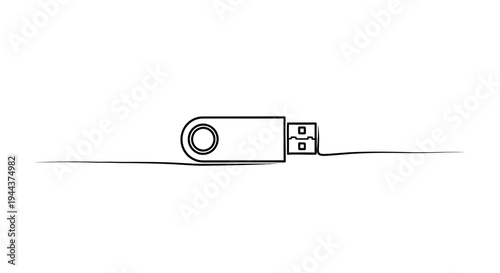 Minimalist USB Flash Drive Line Art on White Background