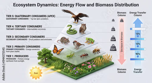 Ecological Pyramid Infographic Showing Energy Flow and Biomass Distribution in an Ecosystem