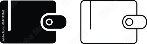 Wallet icon set with clasp, minimalist solid and outline financial vector symbols