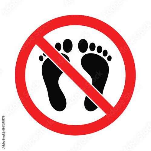 Barefoot Prohibition Footprint Symbol Vector Illustration