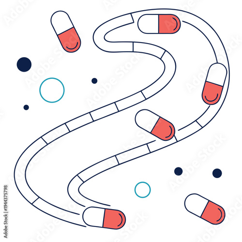 Winding road with pills medicine healthcare line white background