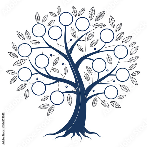 Blue family tree with leaves branches