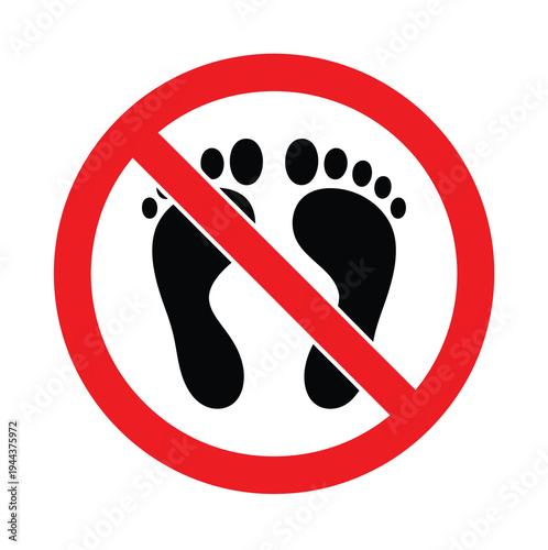 No Barefoot Ban Symbol Footprint Red Circle Vector Illustration