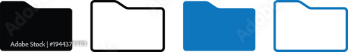 Folder icon set in solid and outline styles, minimalist file management symbols