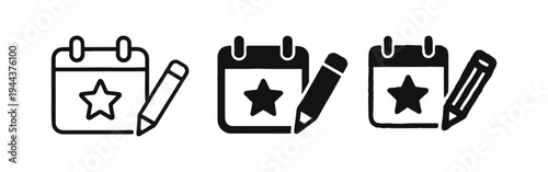 Calendar with Star and Pencil Icon Set - Favorite Event, Schedule, and Planning Symbol in Various Styles