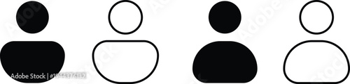 User profile icon set, minimalist solid and outline avatar symbols for account
