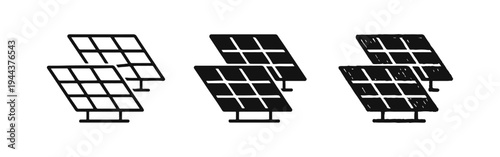 Solar Panels Icon Set - Renewable Energy and Green Technology Symbol in Outline, Solid, and Doodle Styles