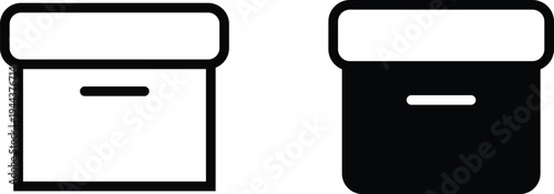 Archive Storage Box Vector Icon Set – Black and White Document Organizer Container Illustration