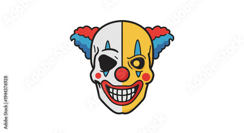 Scary Clown Face With Half White Half Yellow