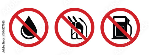 No Petrol Pump Icons Red Circle Warning Vector Design