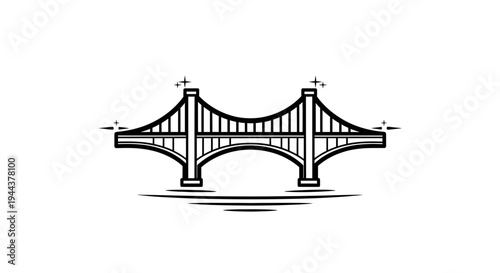 Iconic Suspension Bridge Silhouette, Minimalist Line Art, Architectural Landmark