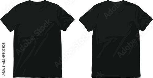 Black t shirt mockup front and back view apparel clothing template blank tee design vector illustration isolated
