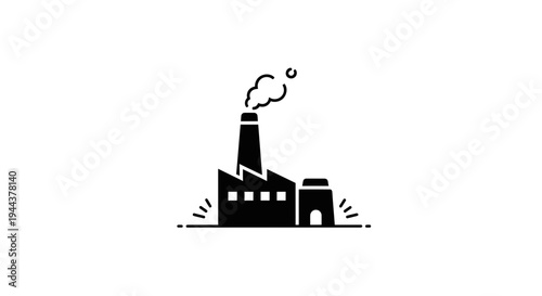 Industrial Factory Icon with Smoke Stack Emitting Pollution