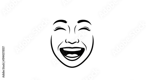 Joyful Face Drawing, Laughing Expression, Happiness, Positive Emotion, Simple Line Art