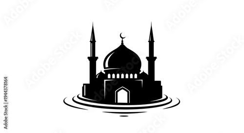 Islamic Mosque Silhouette with Crescent Moon and Minarets